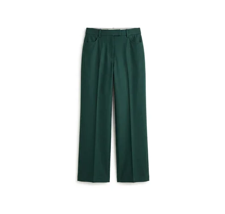 A pair of deep green wide-leg trousers