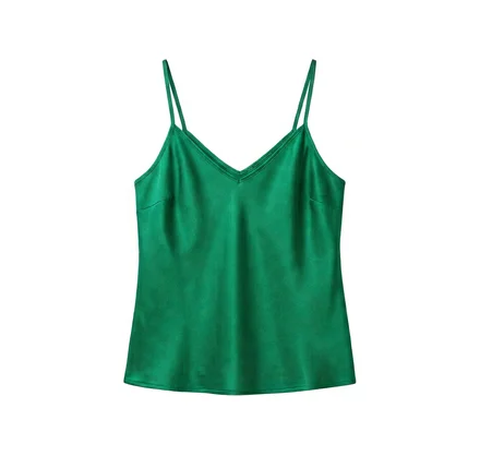 An emerald green silk camisole